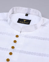 Silver Triangoli Weft Striped White Cotton Designer Shirt Style Kurta