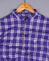 Dexter Blue With White Twill Check Cotton Shirt Style Kurta