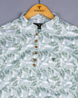 Green Palm Leaf Printed Cotton Shirt Style Kurta