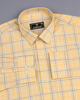 Corn Yellow With Blue Check Formal Cotton Shirt