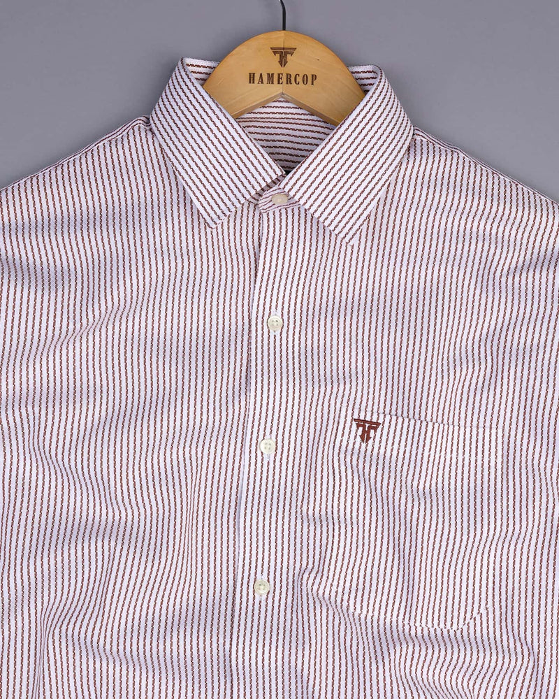 Norwich Brown With White Dobby  Stripe Cotton Shirt