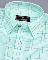 Paris Green Small Graph With Purple Check Cotton Shirt