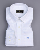 Snowbell White With SkyBlue Check Dobby Cotton Shirt