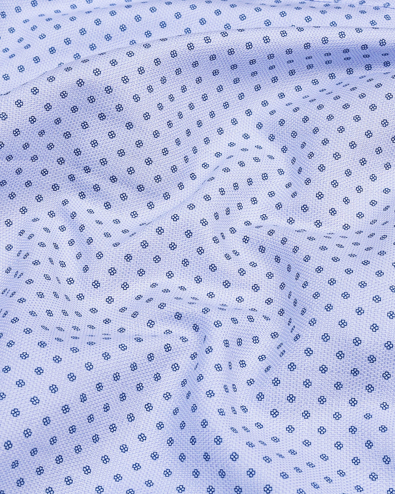 Zoe Blue Small Flower Printed Dobby Cotton Premium Shirt