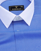 Wolin Blue Dobby Texture Formal Cotton Designer Shirt