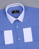 Wolin Blue Dobby Texture Formal Cotton Designer Shirt