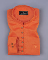Flame Orange FilaFil Cotton Solid Shirt Style Kurta