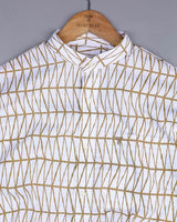 Sand Cream Geometrical Poplin Print Cotton Shirt