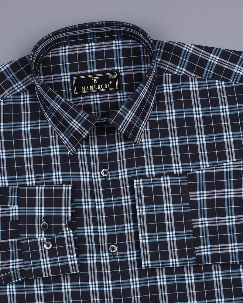 Black With SkyBlue Formal Check Cotton Shirt