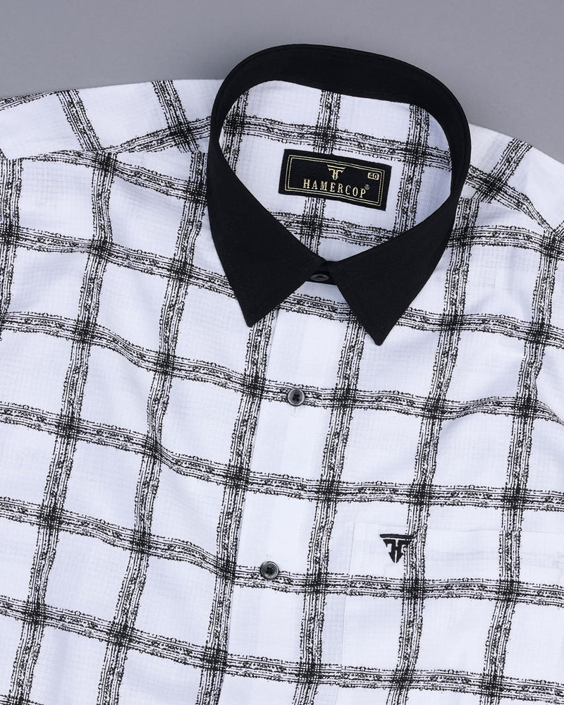 Gypsum White With Black Check Cotton Designer Shirt