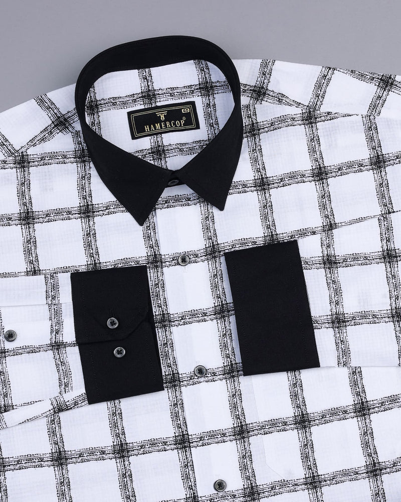 Gypsum White With Black Check Cotton Designer Shirt