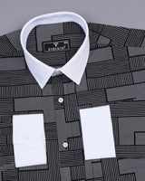 Sable Black With White Printed Designer Cotton Shirt