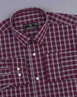 Burnt Maroon With White Check Formal Cotton Shirt
