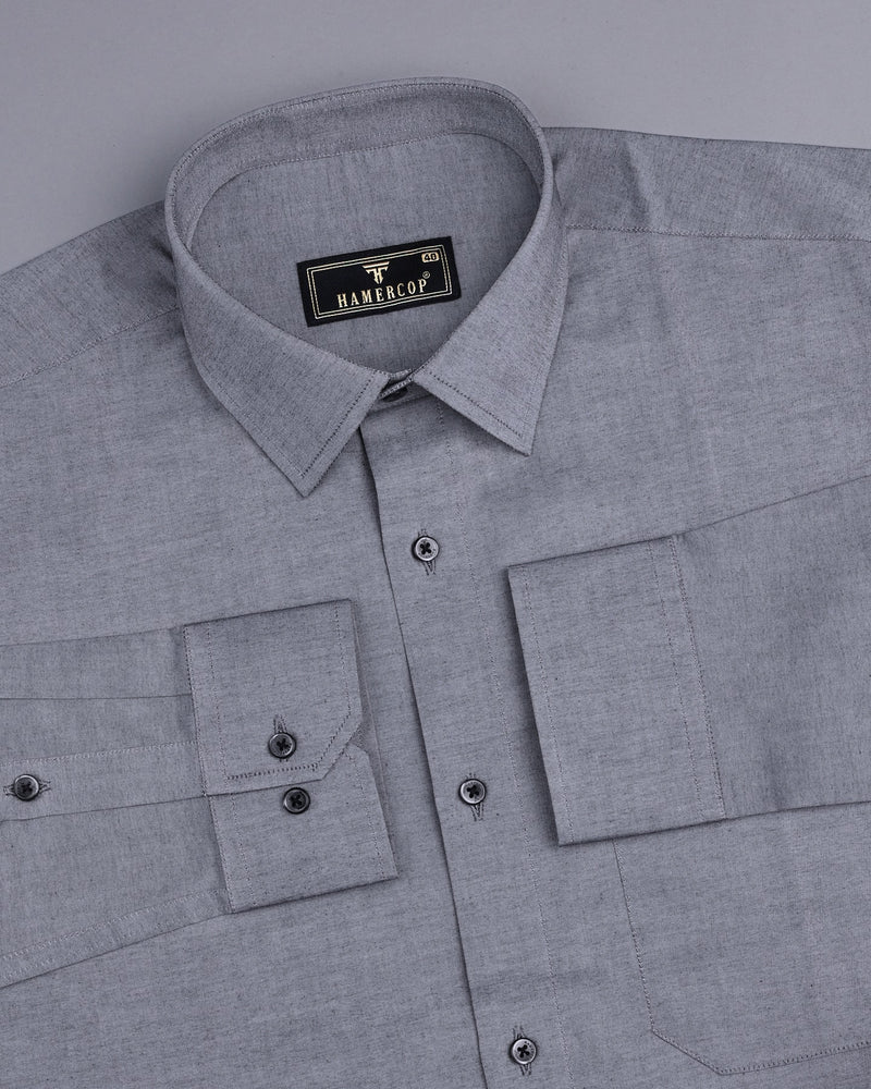 Smoke Gray Oxford Chambray Cotton Solid Formal Shirt