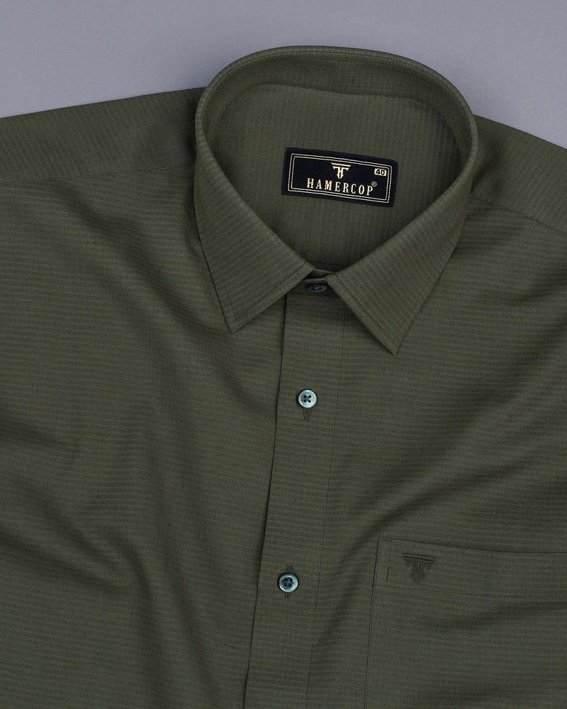 Green Self Small Weft Stripe Light Cotton Solid Shirt