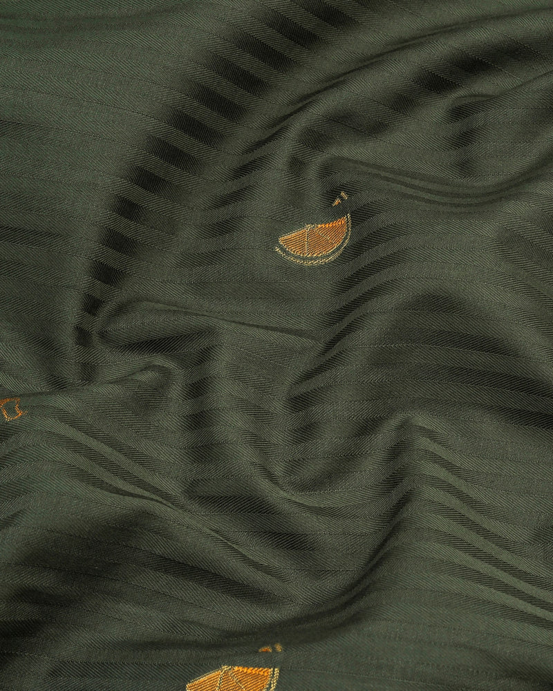 Coriander Green Jacquard Pattern Self Stripe Gizza Shirt