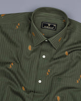 Coriander Green Jacquard Pattern Self Stripe Gizza Shirt