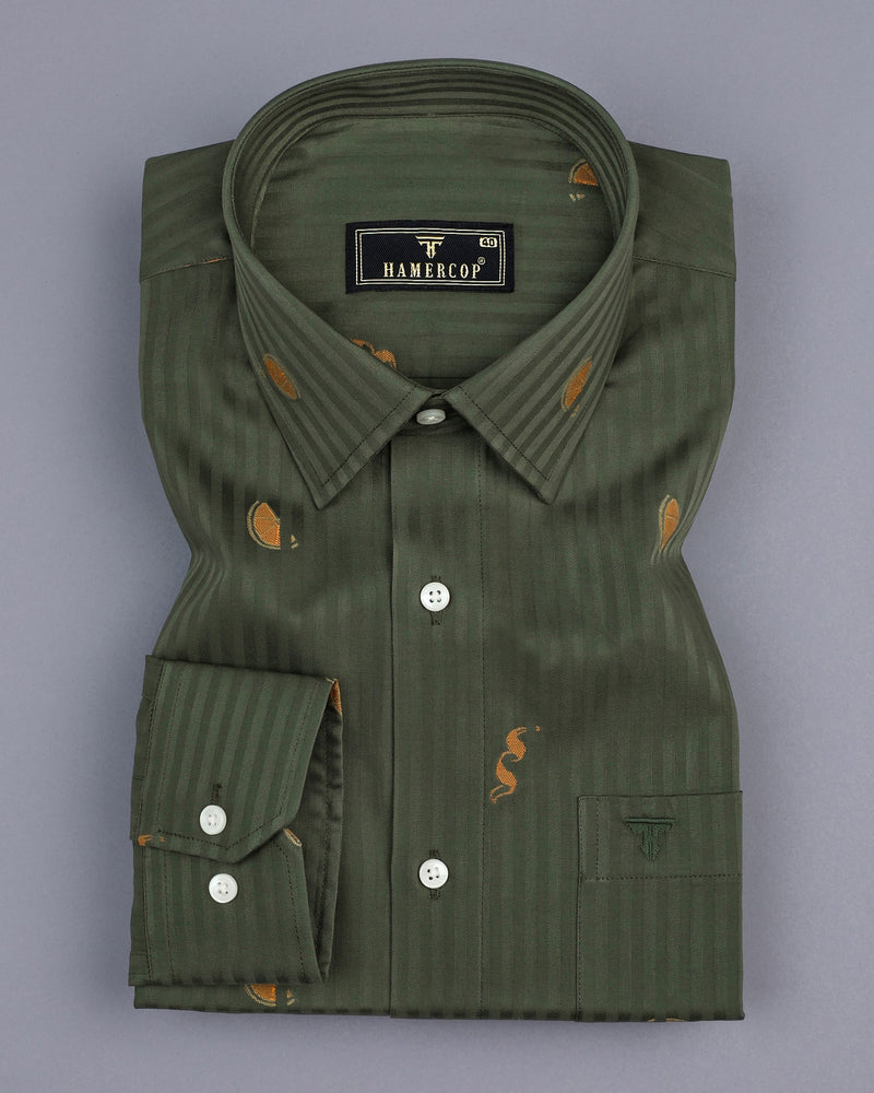 Green Jacquard Pattern Self-Stripe Giza Cotton Shirt Hamercop Green Jacquard Pattern Self-Stripe Giza Cotton Shirt Hamercop