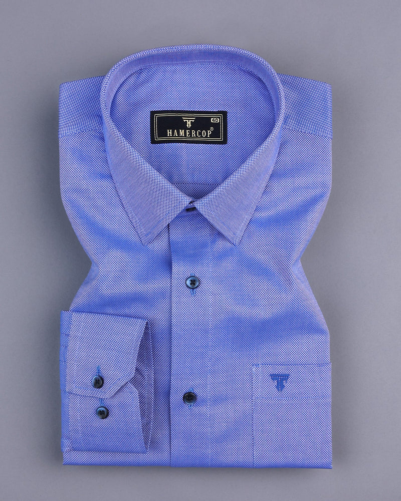 Cobalt Blue With White Dobby Textured Premium Cotton Shirt