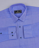 Cobalt Blue With White Dobby Textured Premium Cotton Shirt
