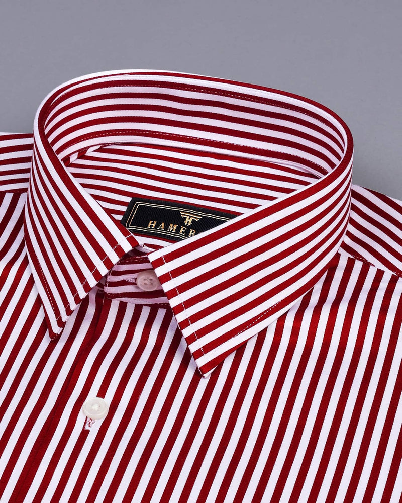 Blood Red With White Stripe Premium Cotton Shirt
