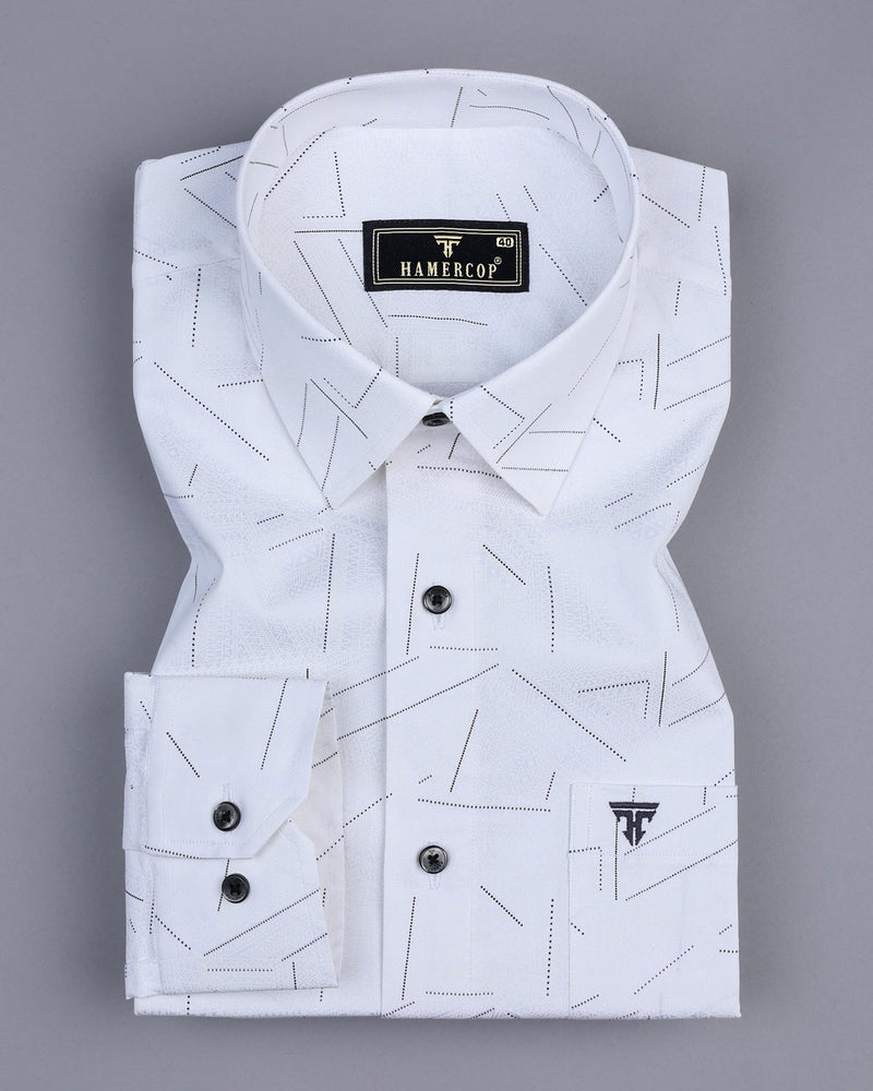 Accent White Designer Printed Geometrical Satin Cotton Shirt