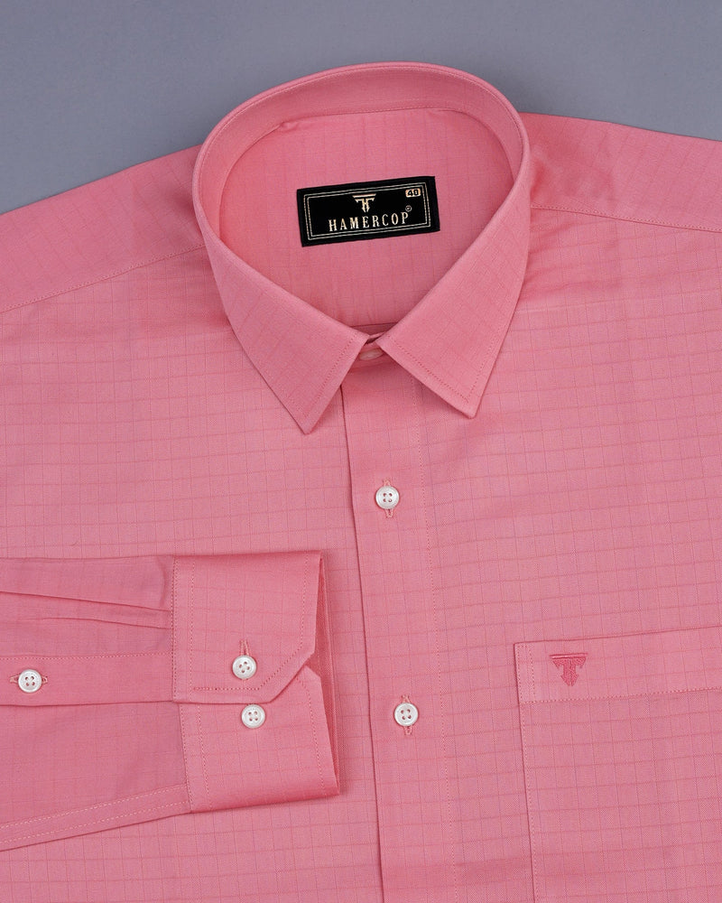 Libra Pink Self Check Dobby Cotton Solid Shirt