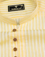 Light Goldenrod Yellow Striped Cotton Shirt Style Kurta