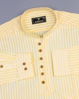 Light Goldenrod Yellow Striped Cotton Shirt Style Kurta