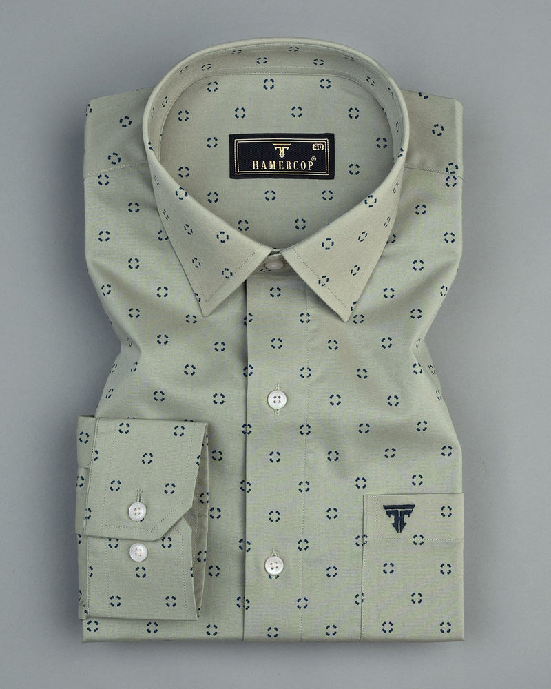 Syphon Green Printed Premium Cotton Formal Shirt