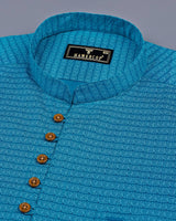 Sea Blue Geometrical Designer Printed Cotton Shirt Style Kurta