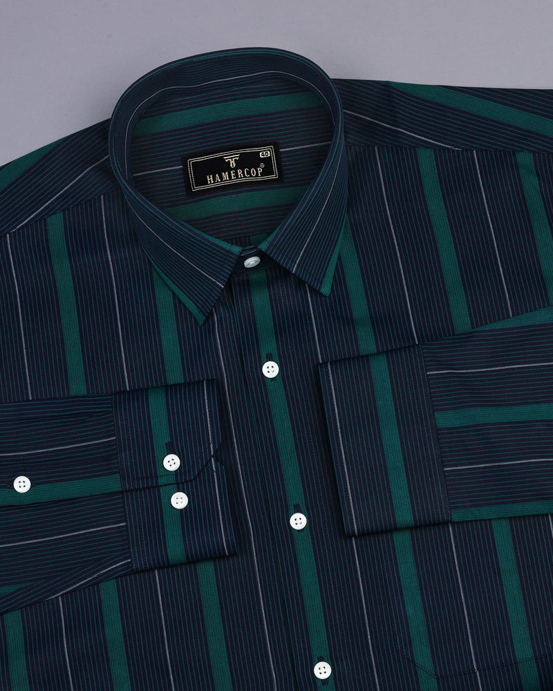 NavyBlue With Green MultiStripe Formal Cotton Shirt