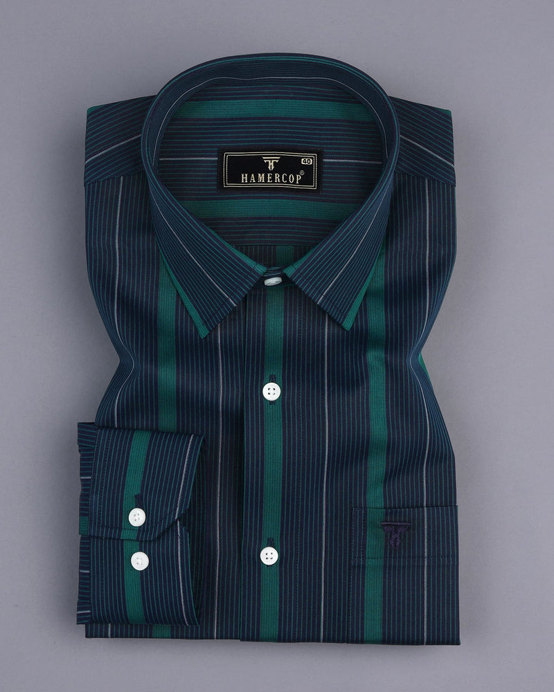 NavyBlue With Green MultiStripe Formal Cotton Shirt