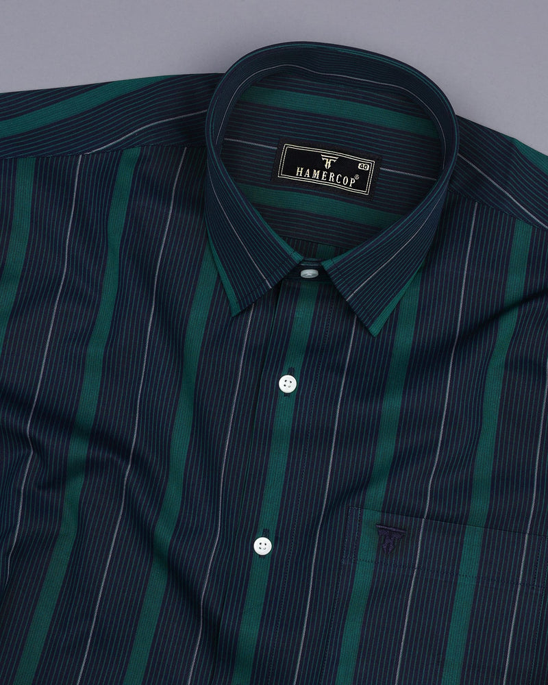 NavyBlue With Green MultiStripe Formal Cotton Shirt
