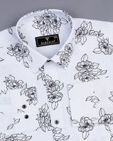 Black Rose Poplin Printed White Cotton Shirt