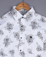 Black Rose Poplin Printed White Cotton Shirt