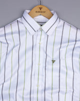 Vista White With Gray And Green Stripe Gizza Cotton Shirt
