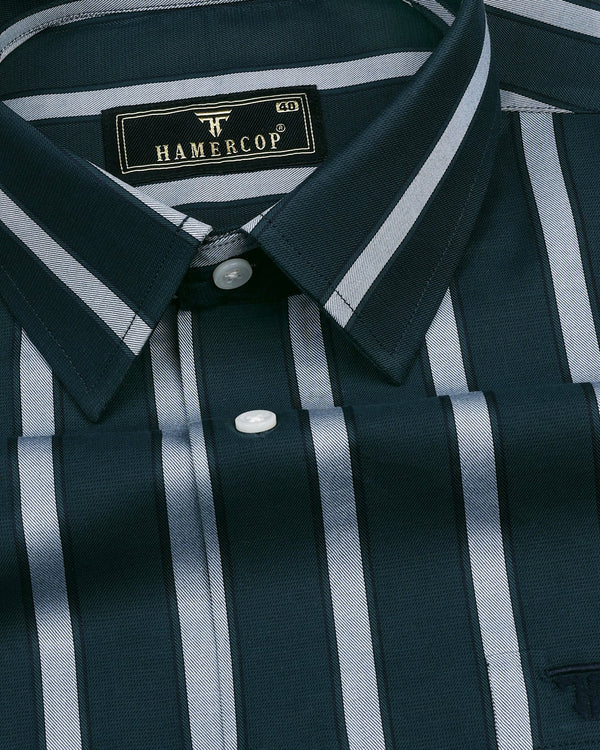 Poison Green With Gray Stripe Formal Cotton Shirt