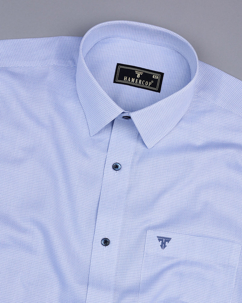 Skylark Blue With White Dobby Texture Cotton Shirt