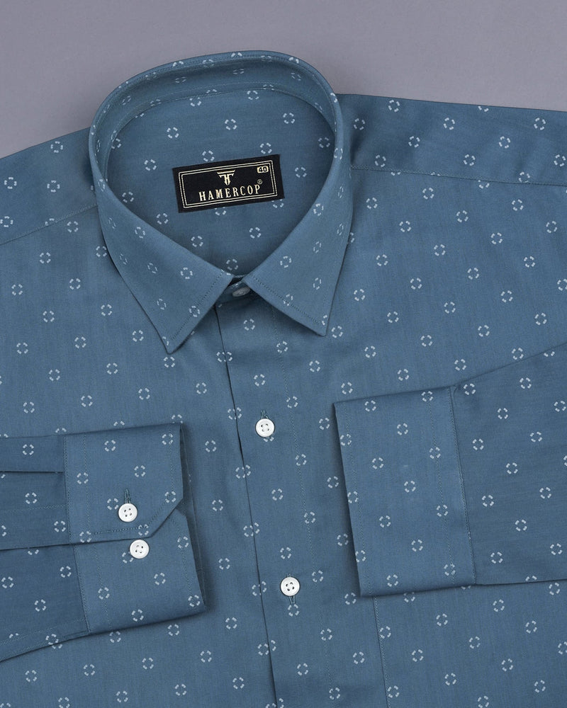 Syphon Blue Printed Premium Cotton Formal Shirt