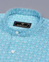 SkyBlue Abstract Geometrical Pattern Oxford Cotton Shirt