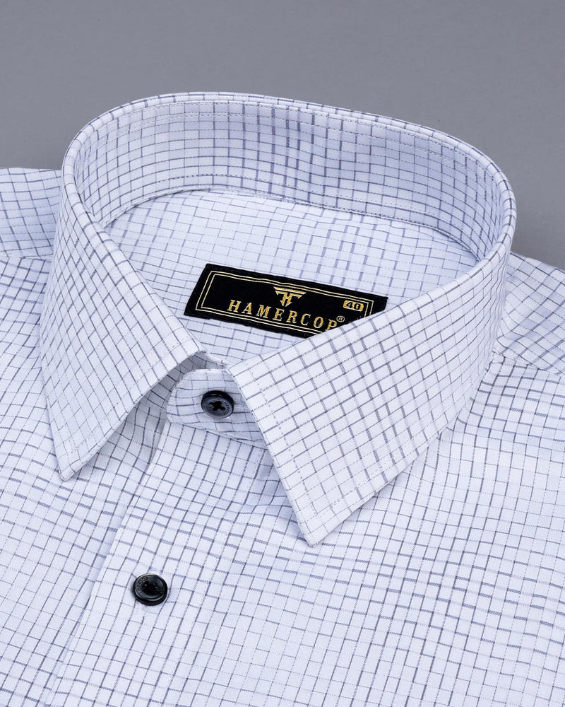 Ely Gray With White Check Jacquard Gizza Cotton Shirt