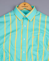Munsell Blue With Yellow Poplin Broad Stripe Cotton Shirt