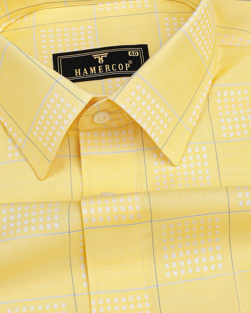 Ottarwa Yellow Dobby Jacquard Check Premium Gizza Shirt