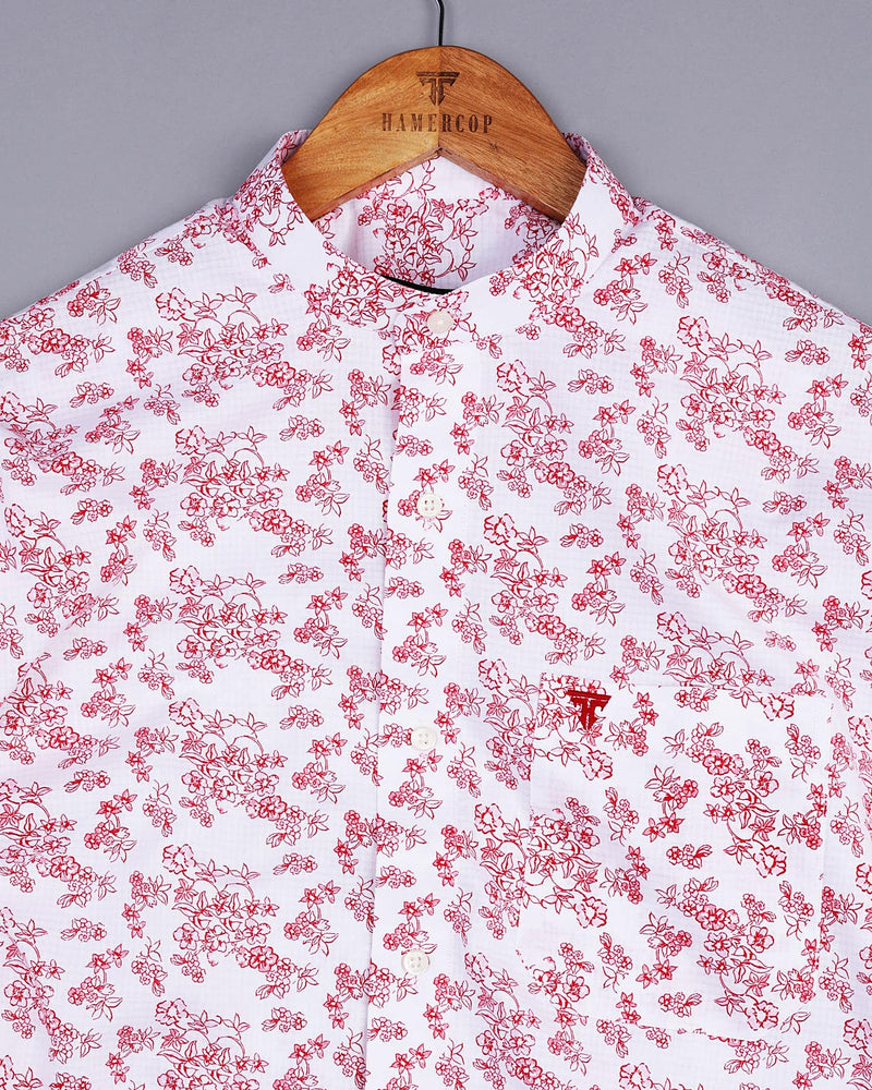 Red Flowers Print Pure Cotton Mens Shirt, HS2373