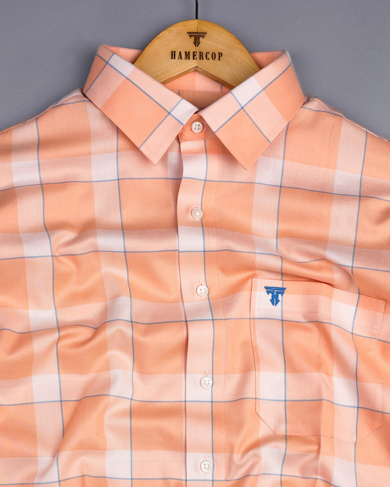 Salmon Peach With Blue Twill Check Cotton Shirt