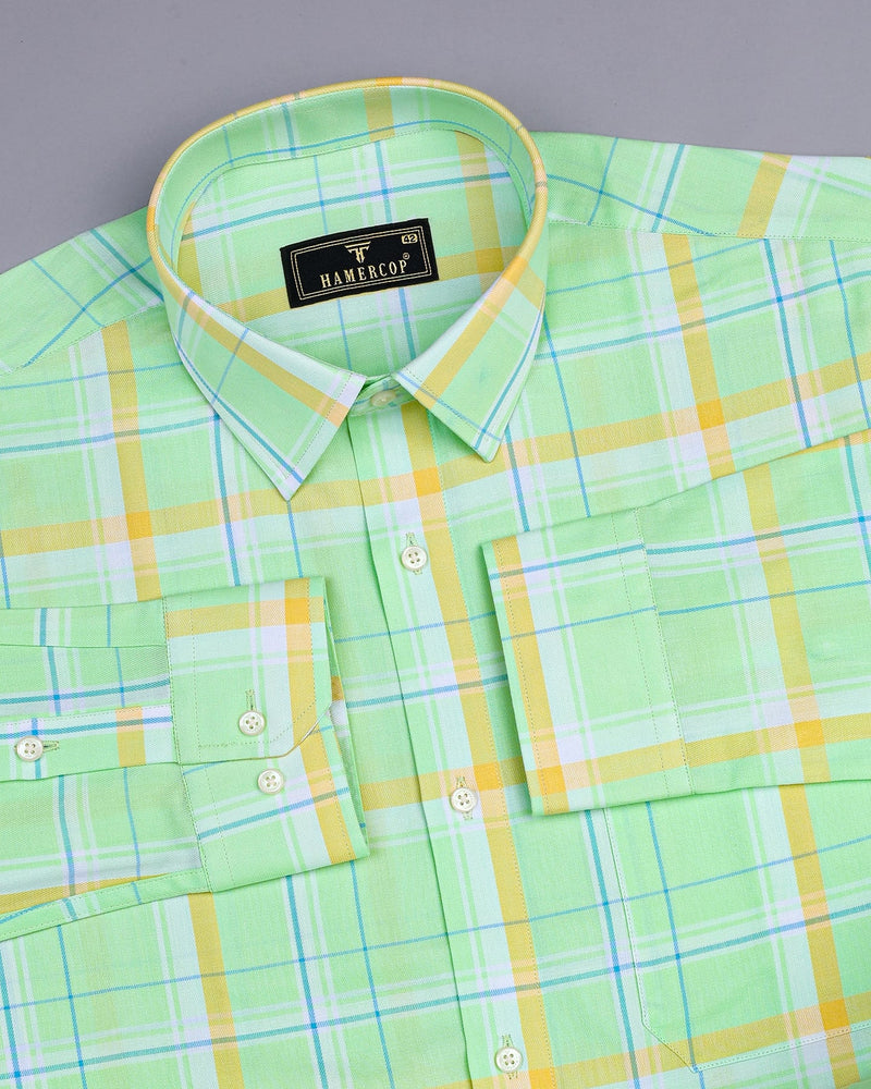 Lawn Green Twill Check Premium Cotton Shirt
