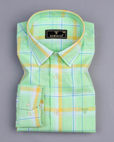 Lawn Green Twill Check Premium Cotton Shirt