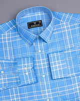 Skyros Blue With White Twill Check Formal Cotton Shirt
