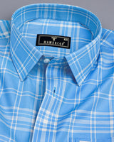 Skyros Blue With White Twill Check Formal Cotton Shirt